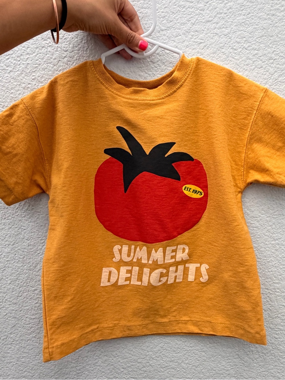 Zara Kids Mustard Yellow Tee with Red Tomato Graphic